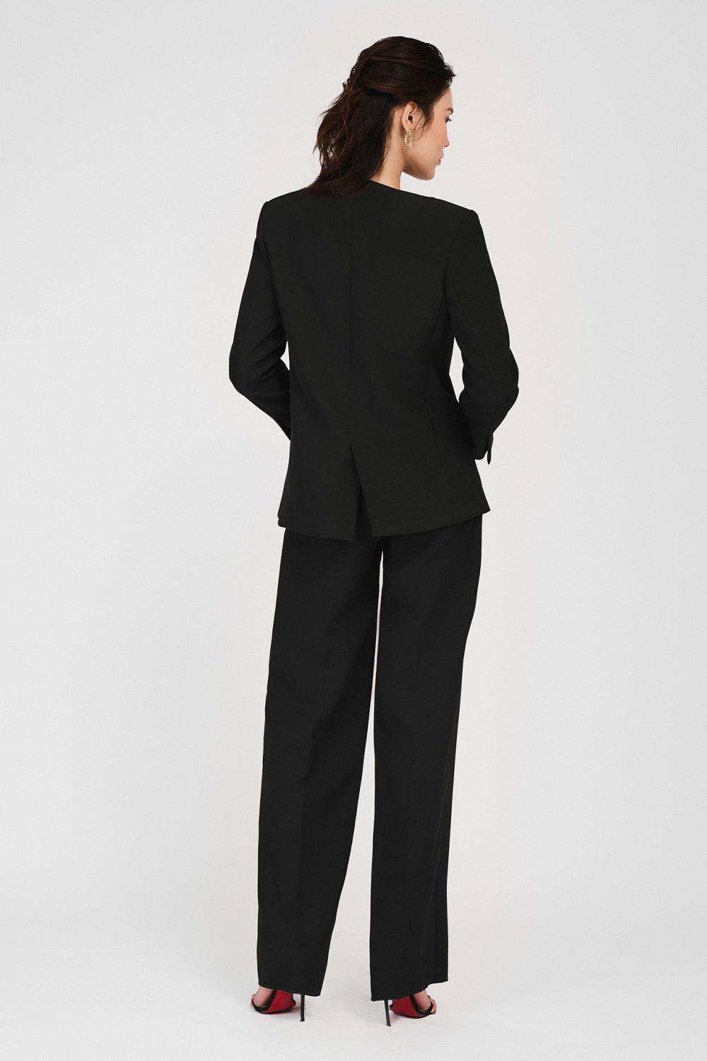 Persephone Straight Lapelless Khaki Blazer - MEAN BLVD