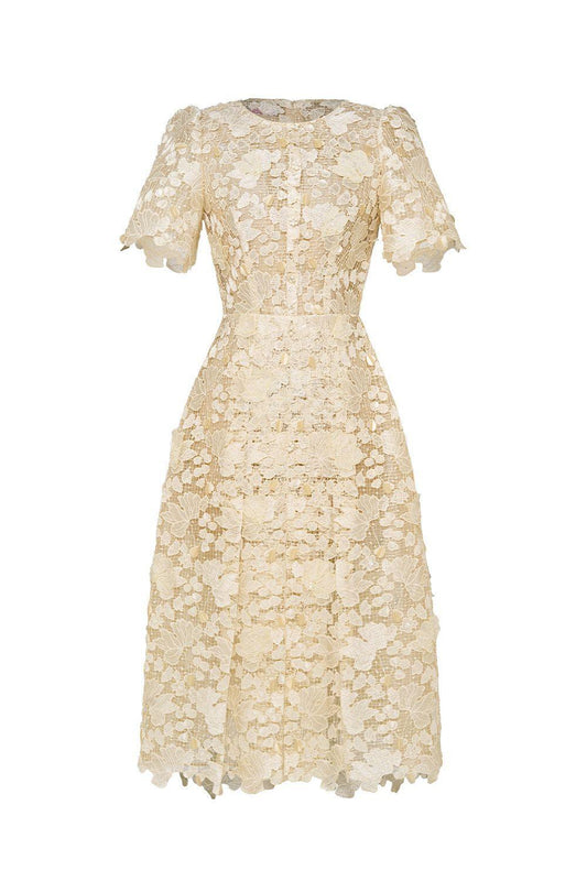 Petal A-line Round Neck Lace Midi Dress - MEAN BLVD