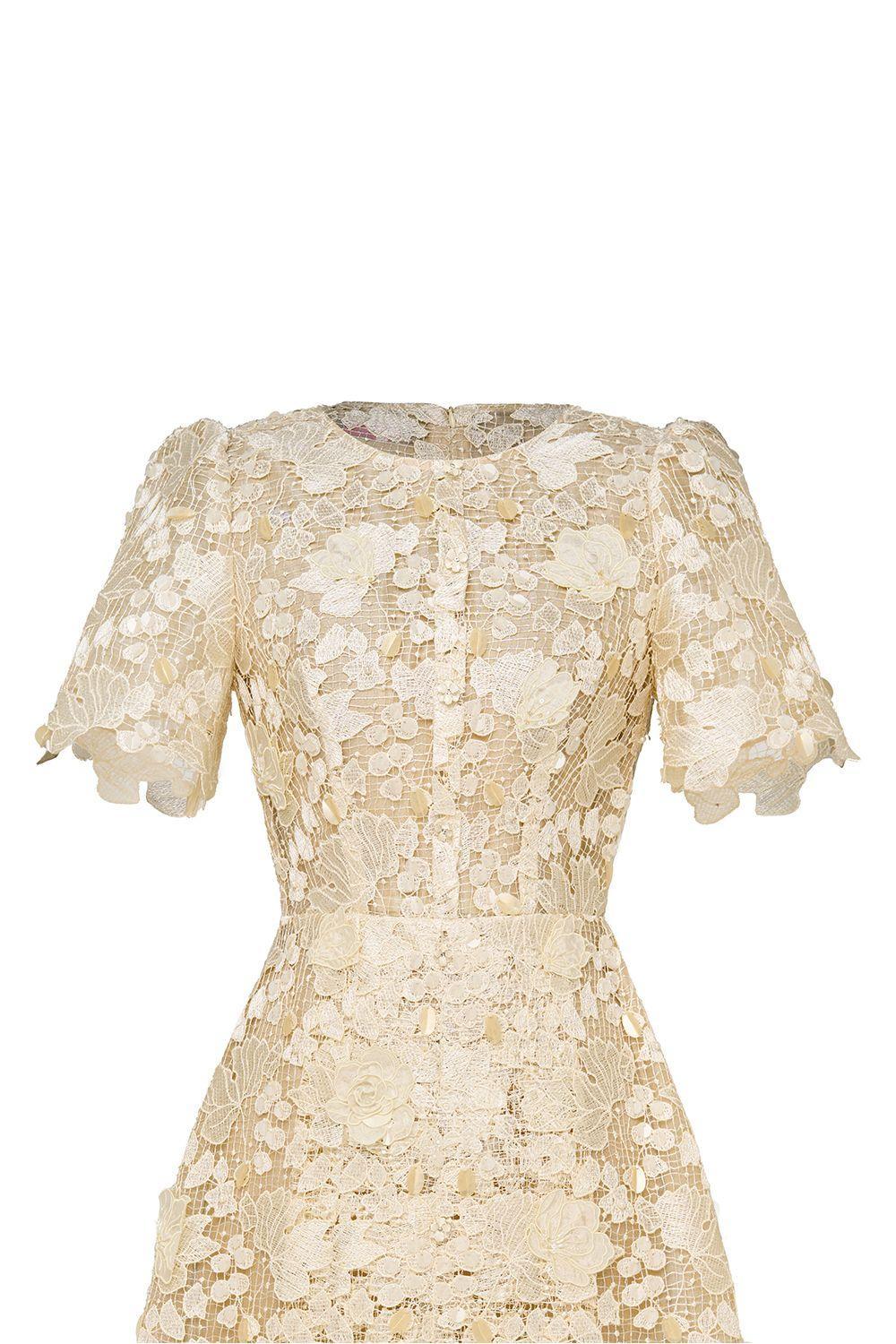 Petal A-line Round Neck Lace Midi Dress - MEAN BLVD