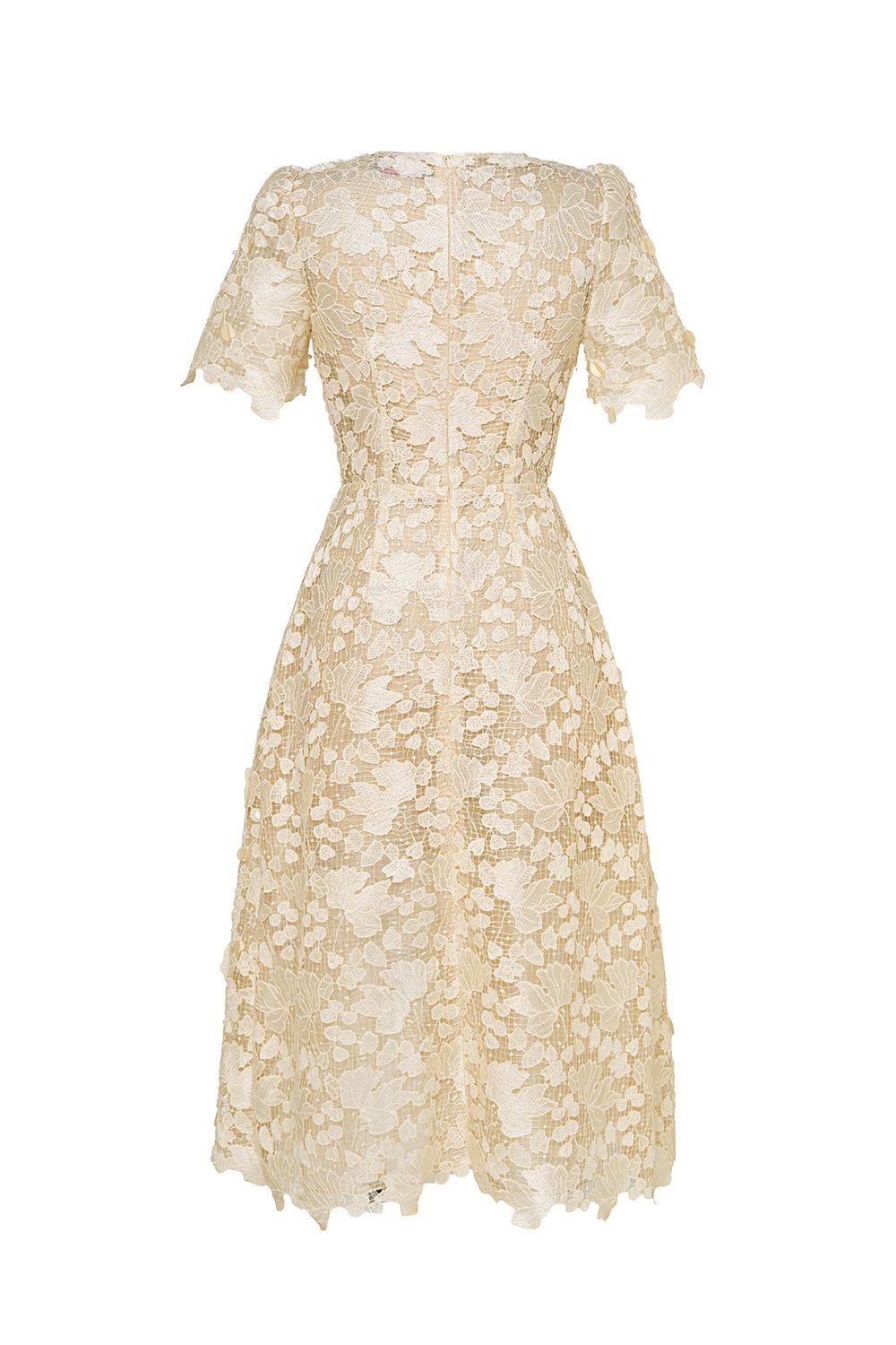 Women's Petal A-line Round Neck Lace Midi Dress S/M/L/XL/XXL Ivory White Floral MEAN BLVD XXL / Ivory White / Floral Women's Petal A-line Round Neck Lace Midi Dress S/M/L/XL/XXL Ivory White Floral MEAN BLVD XXL / Ivory White / Floral