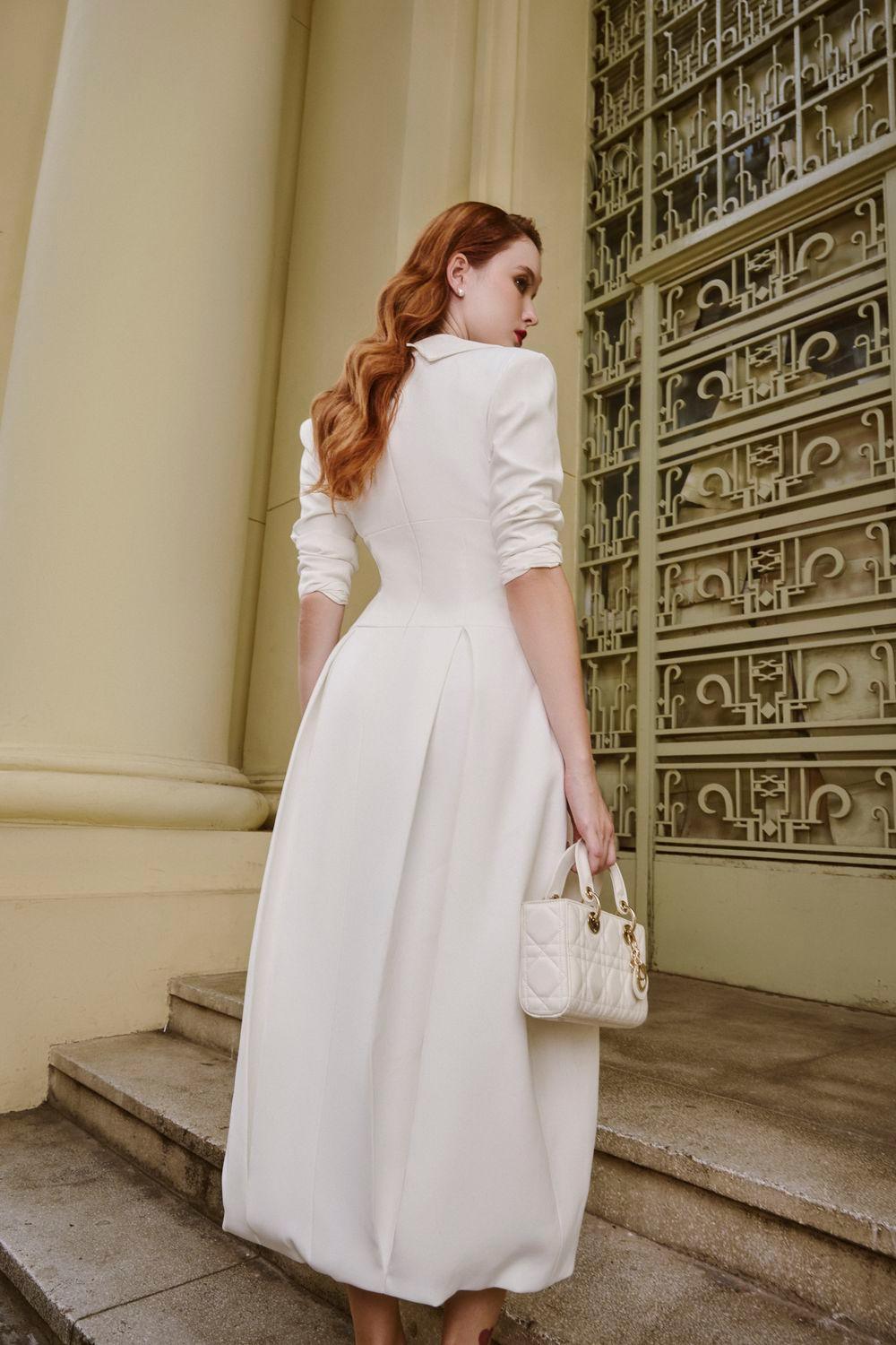 Peyton Cocoon Pleated Spandex Homespun Midi Dress - MEAN BLVD