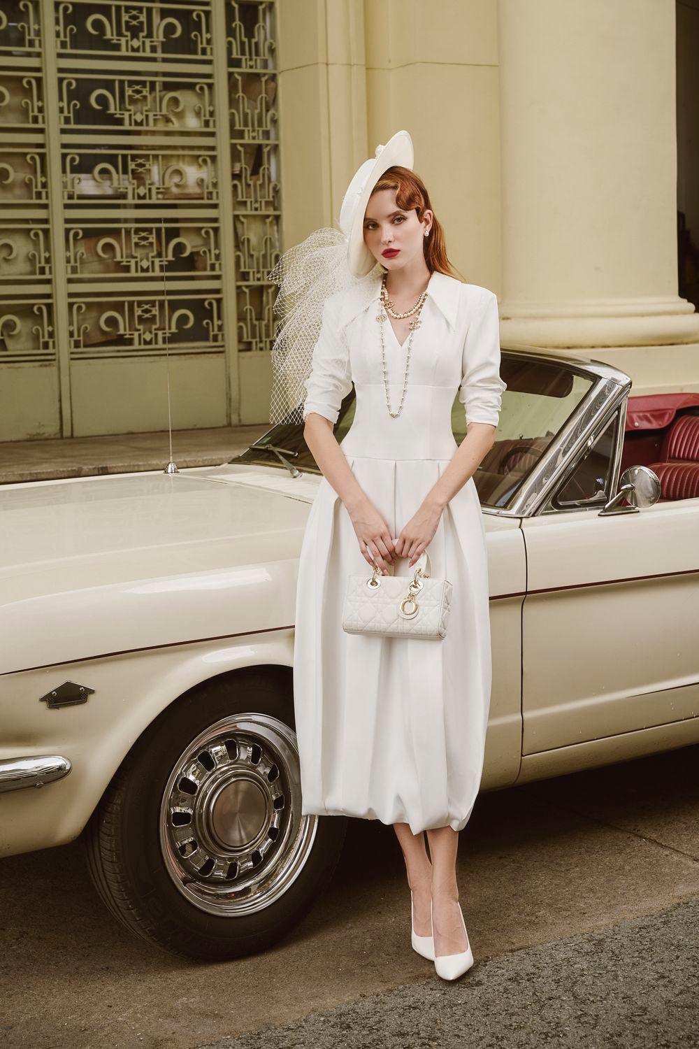 Peyton Cocoon Pleated Spandex Homespun Midi Dress - MEAN BLVD