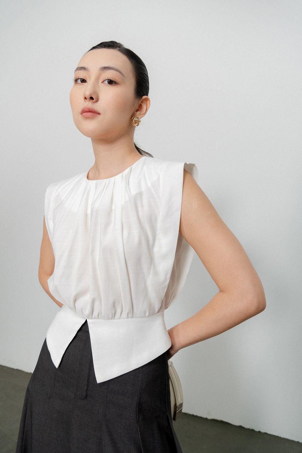 Peyton Gathered Round Neck Rayon Shirt - MEAN BLVD