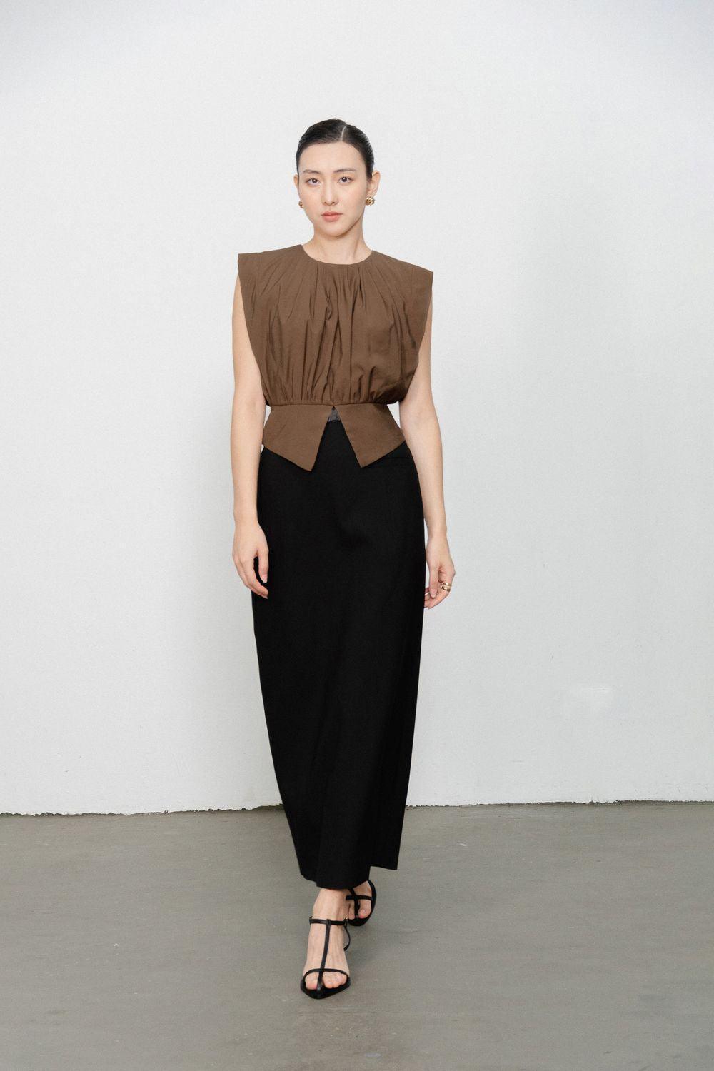 Peyton Gathered Round Neck Rayon Shirt - MEAN BLVD