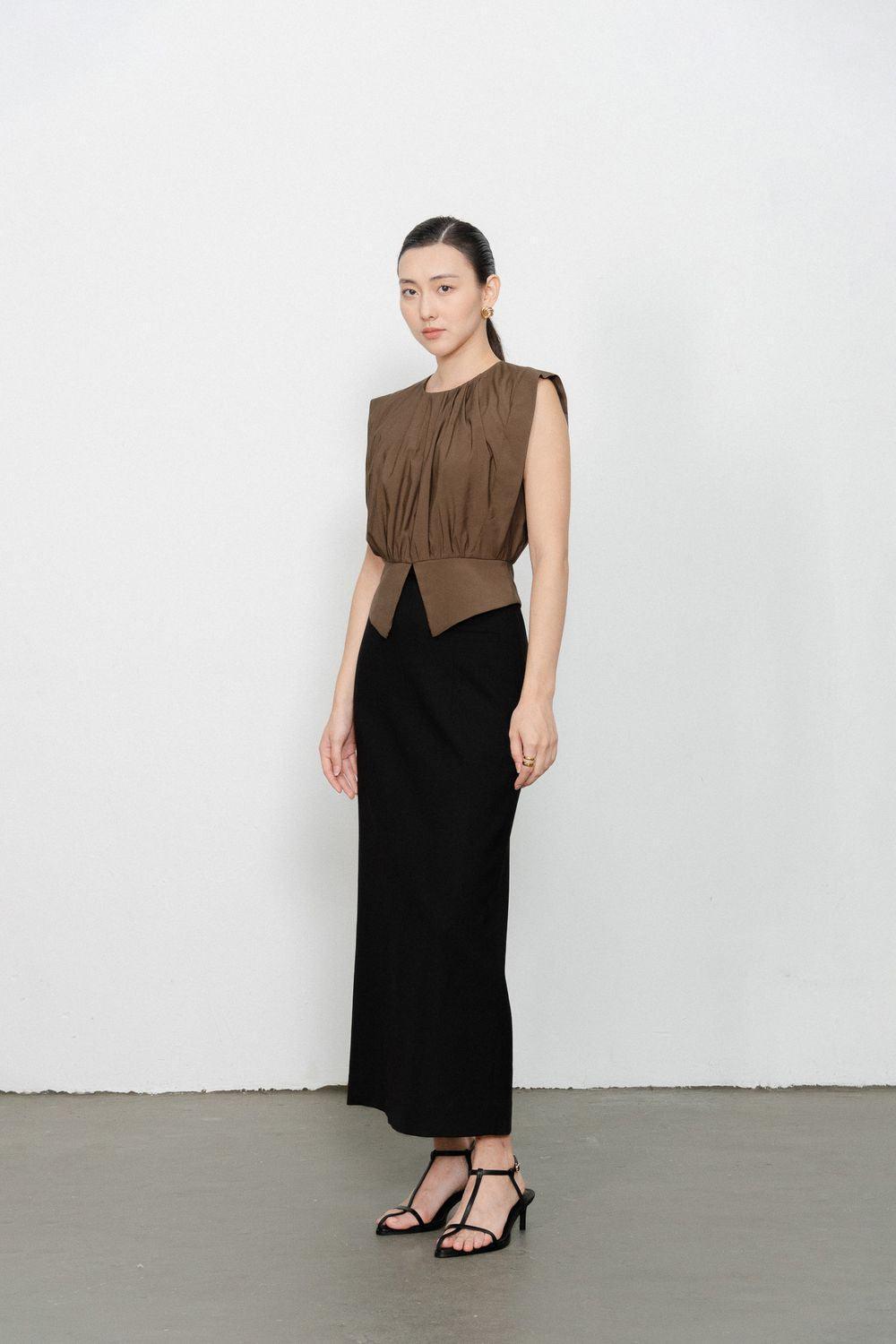 Peyton Gathered Round Neck Rayon Shirt - MEAN BLVD