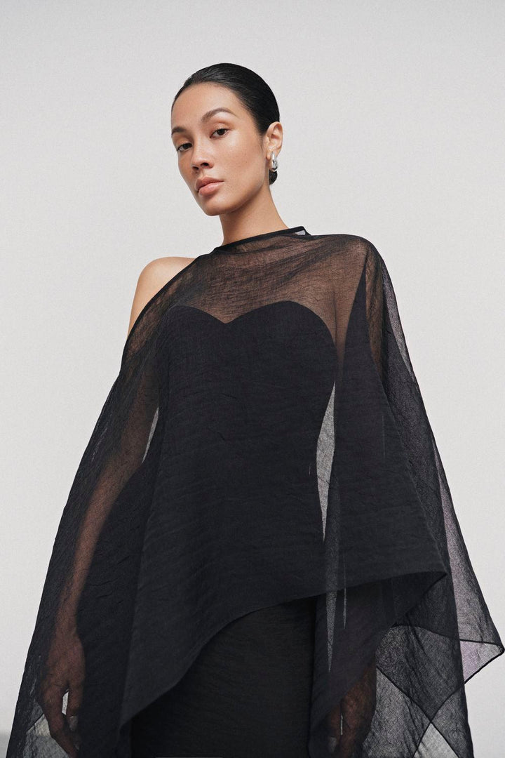 Phi Asymmetric See-Through Cotton Lawn Cape - MEAN BLVD