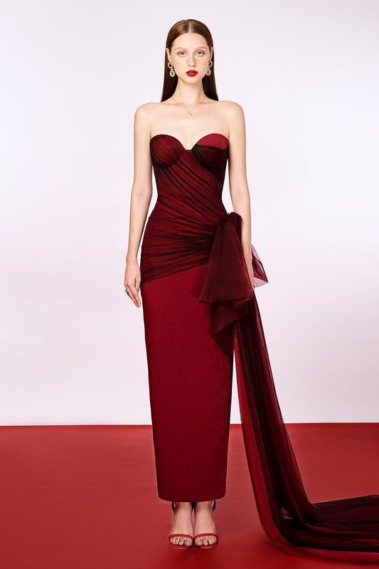 Phoenix Strapless Sweetheart Neck Velvet Ankle Length Dress - MEAN BLVD