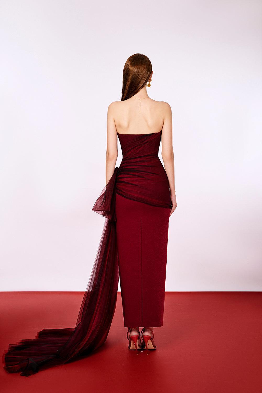 Phoenix Strapless Sweetheart Neck Velvet Ankle Length Dress - MEAN BLVD