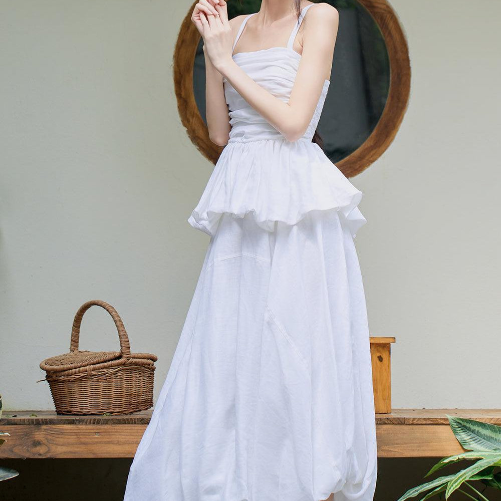 Pine Balloon Draped Linen Midi Skirt - MEAN BLVD