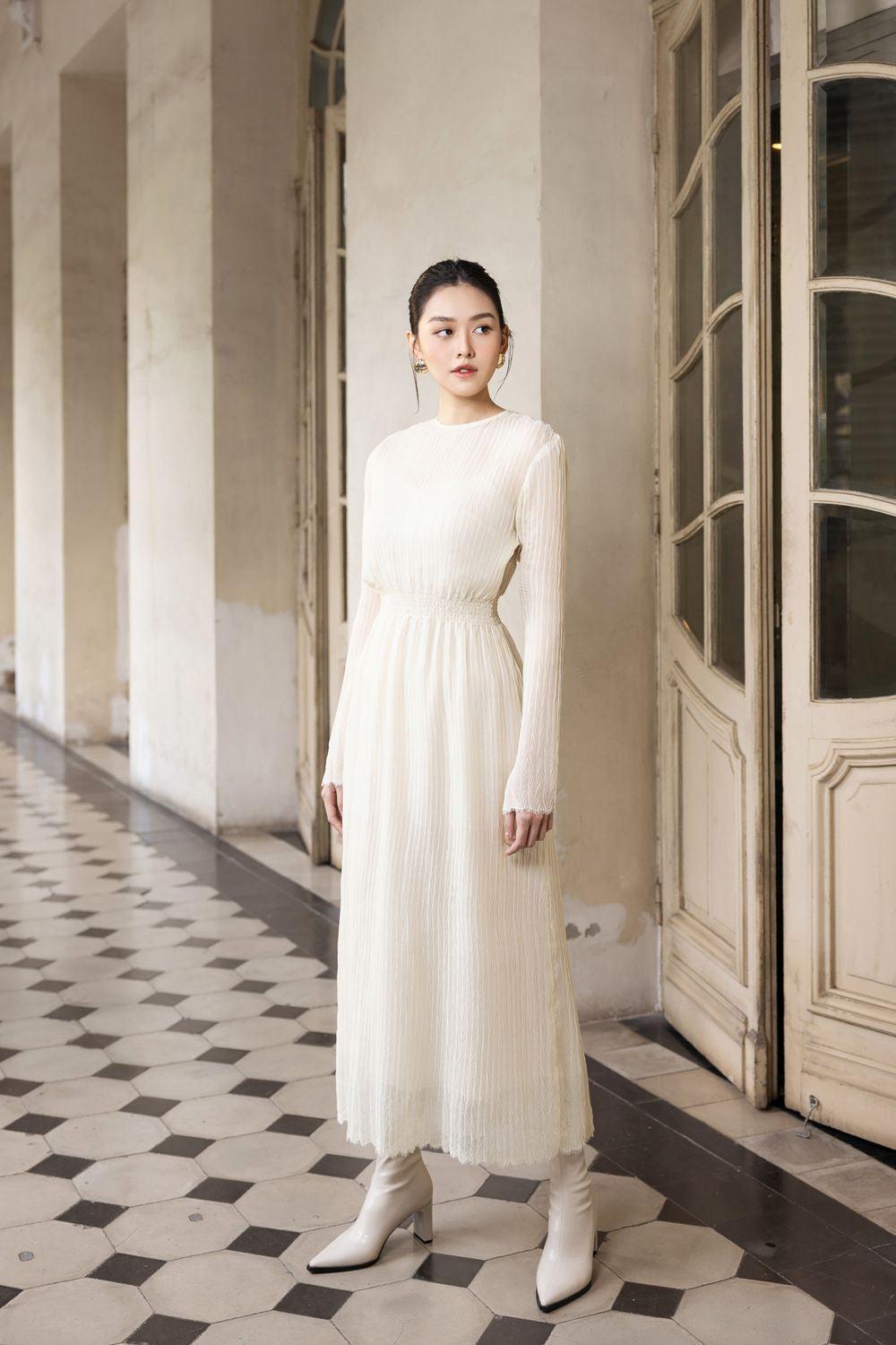 Women's Piper A-Line Long Sleeved Chiffon Midi Dress Xs/S/M/L Cream Mean Blvd S / Cream Women's Piper A-Line Long Sleeved Chiffon Midi Dress Xs/S/M/L Cream Mean Blvd S / Cream