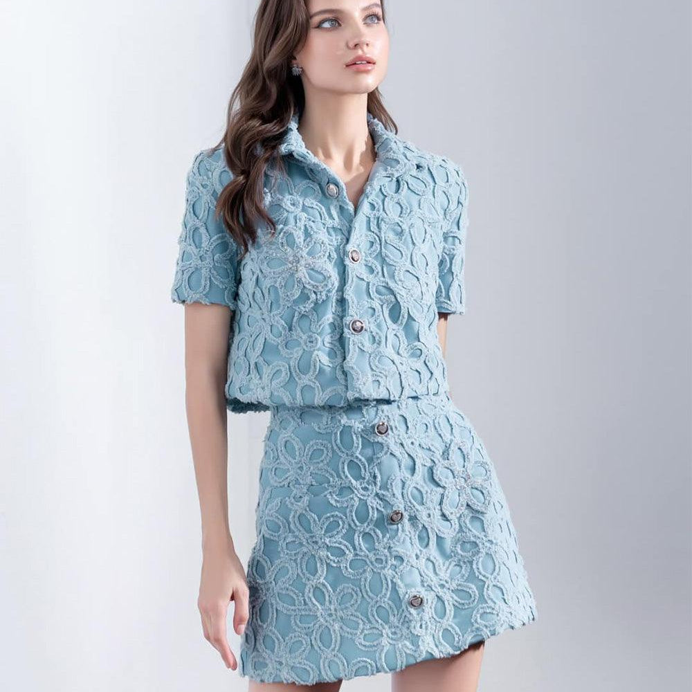 Piper Cropped Collared Neck Denim Top - MEAN BLVD