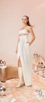 Pixie Slit Spaghetti Strap Brocade Floor Length Dress - MEAN BLVD