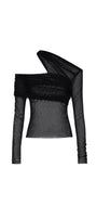 Platine Bodycon Asymmetric Neck Tulle Top - MEAN BLVD