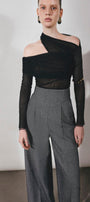Platine Bodycon Asymmetric Neck Tulle Top - MEAN BLVD