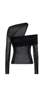 Platine Bodycon Asymmetric Neck Tulle Top - MEAN BLVD