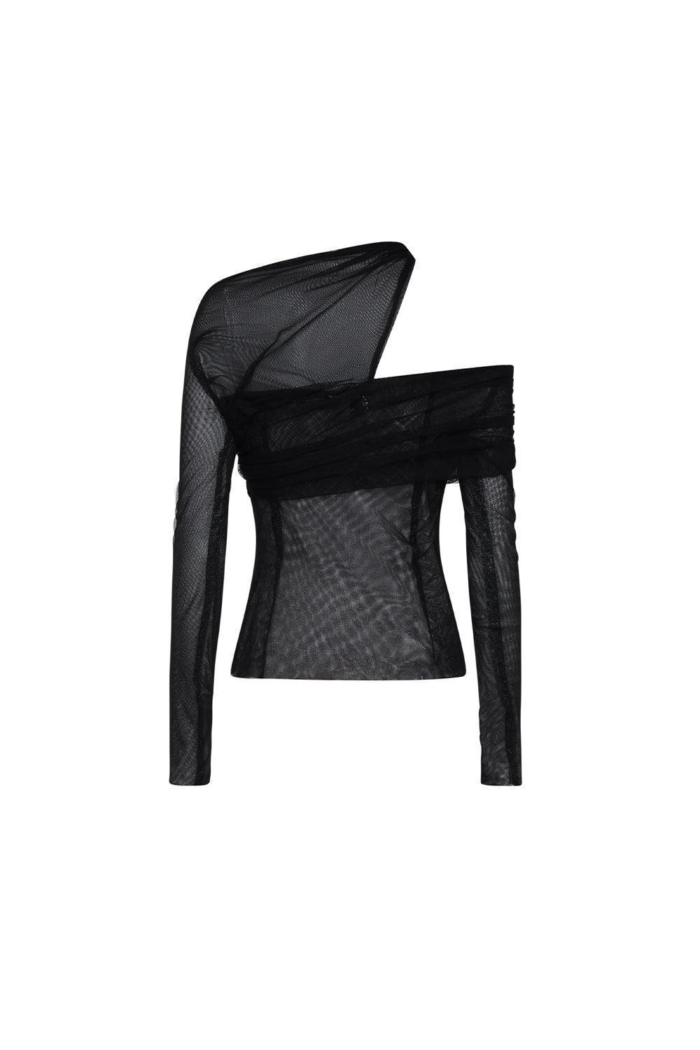 Platine Bodycon Asymmetric Neck Tulle Top - MEAN BLVD