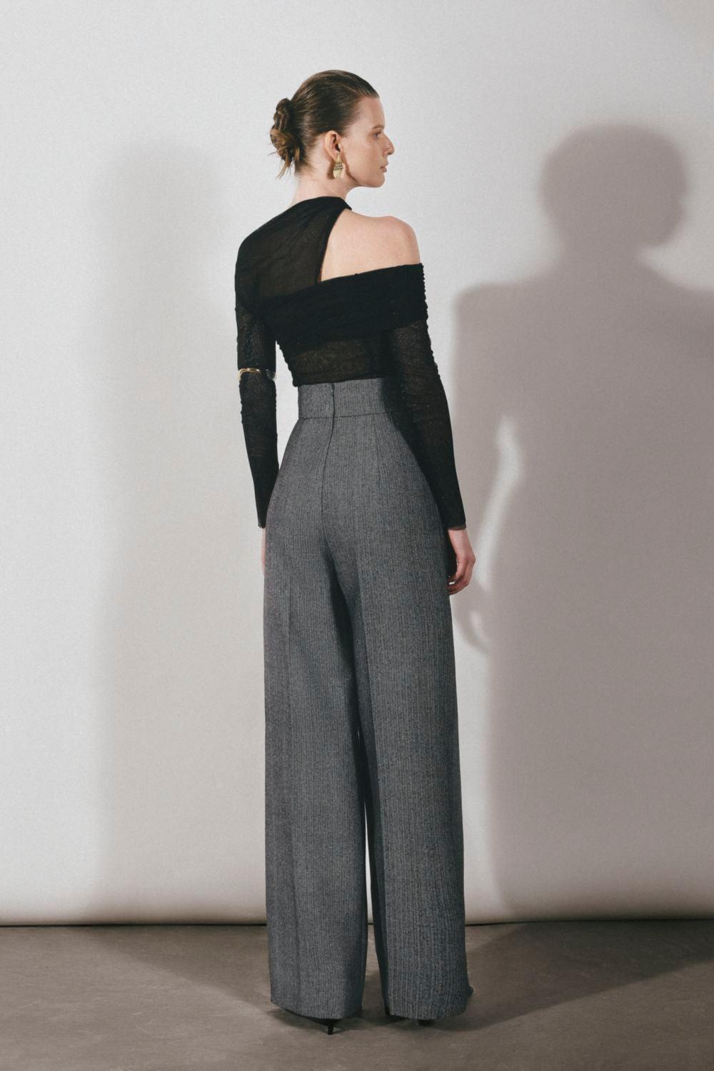 Platine Bodycon Asymmetric Neck Tulle Top - MEAN BLVD