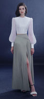 Plushara Slit Pleated Khaki Floor Length Skirt - MEAN BLVD