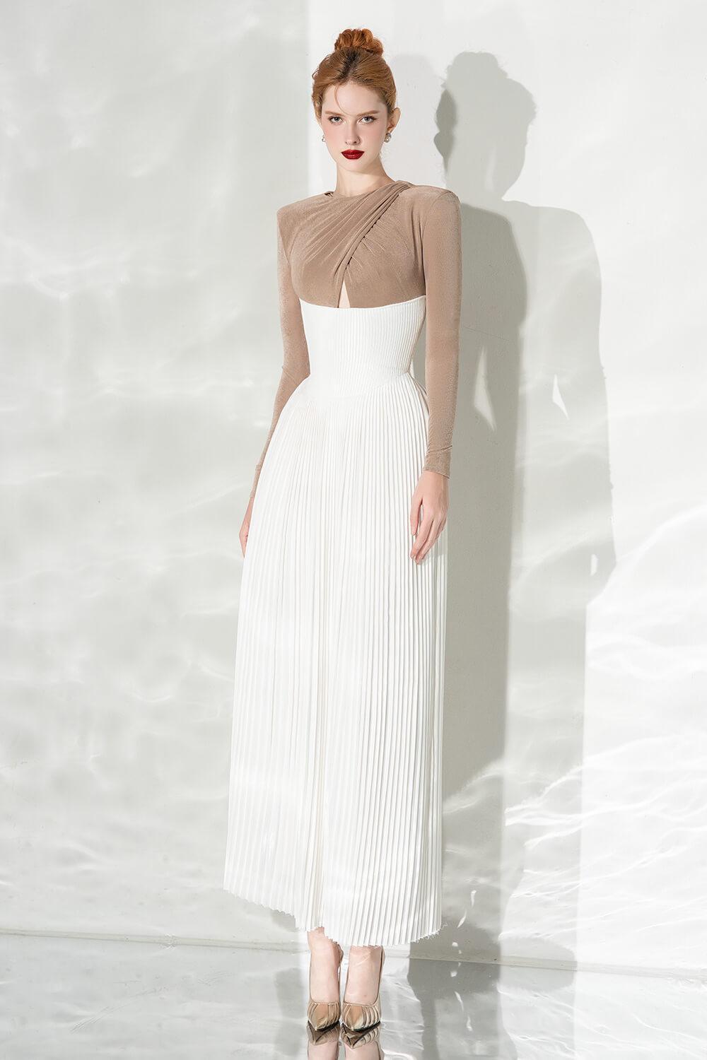 Poise Pleated Crossover Satin Ankle Length Dress - MEAN BLVD