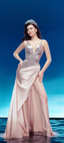 Polaris Slit V-Neck Mesh Silk Floor Length Dress - MEAN BLVD