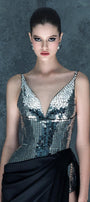 Polaris Slit V-Neck Mesh Silk Floor Length Dress - MEAN BLVD