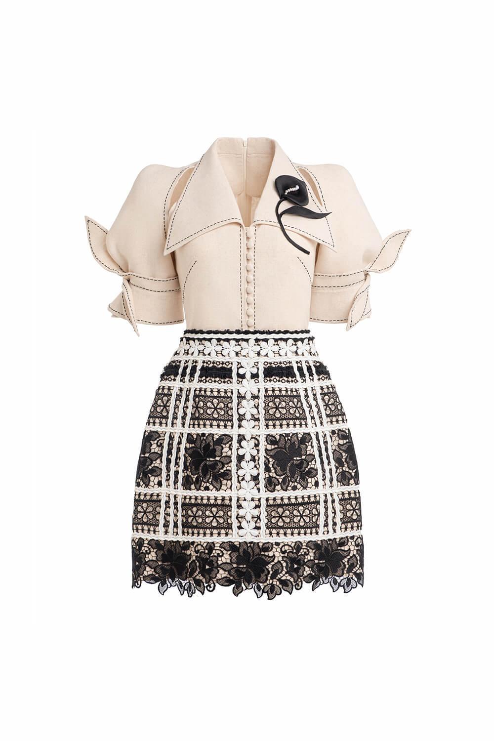 Pomelo A-line Lace Linen Silk Mini Skirt - MEAN BLVD