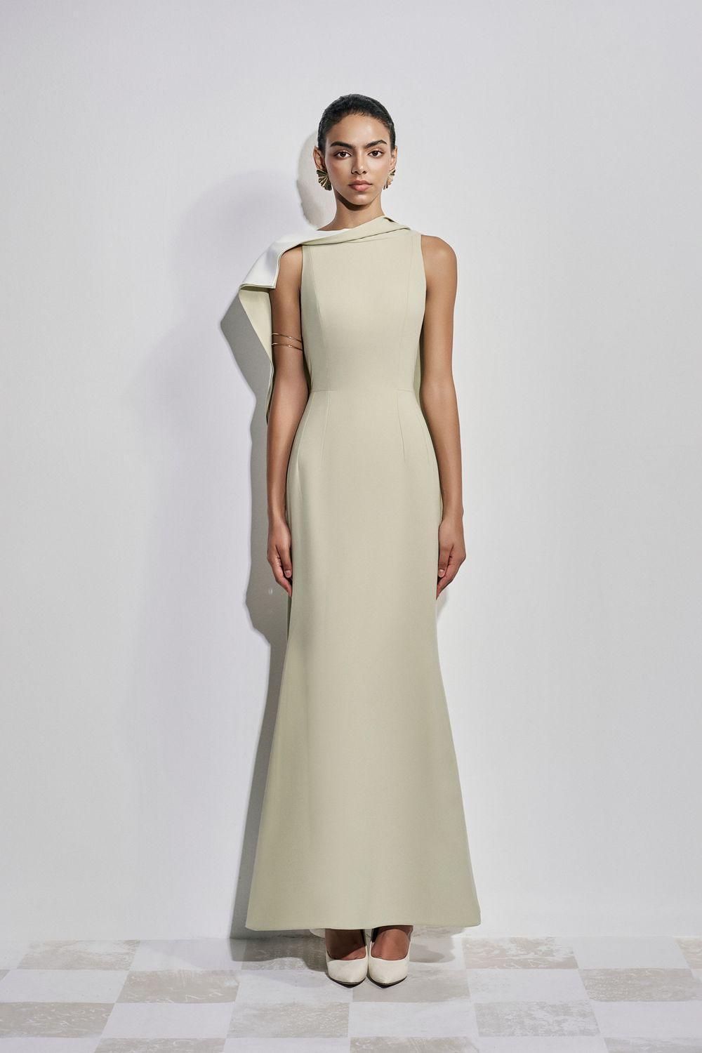 Women's Poppy Trumpet Sleeveless Satin Floor Length Dress S/M/L/XL Light Blue/Light Olive/Beige MEAN BLVD Light Olive / S Women's Poppy Trumpet Sleeveless Satin Floor Length Dress S/M/L/XL Light Blue/Light Olive/Beige MEAN BLVD Light Olive / S