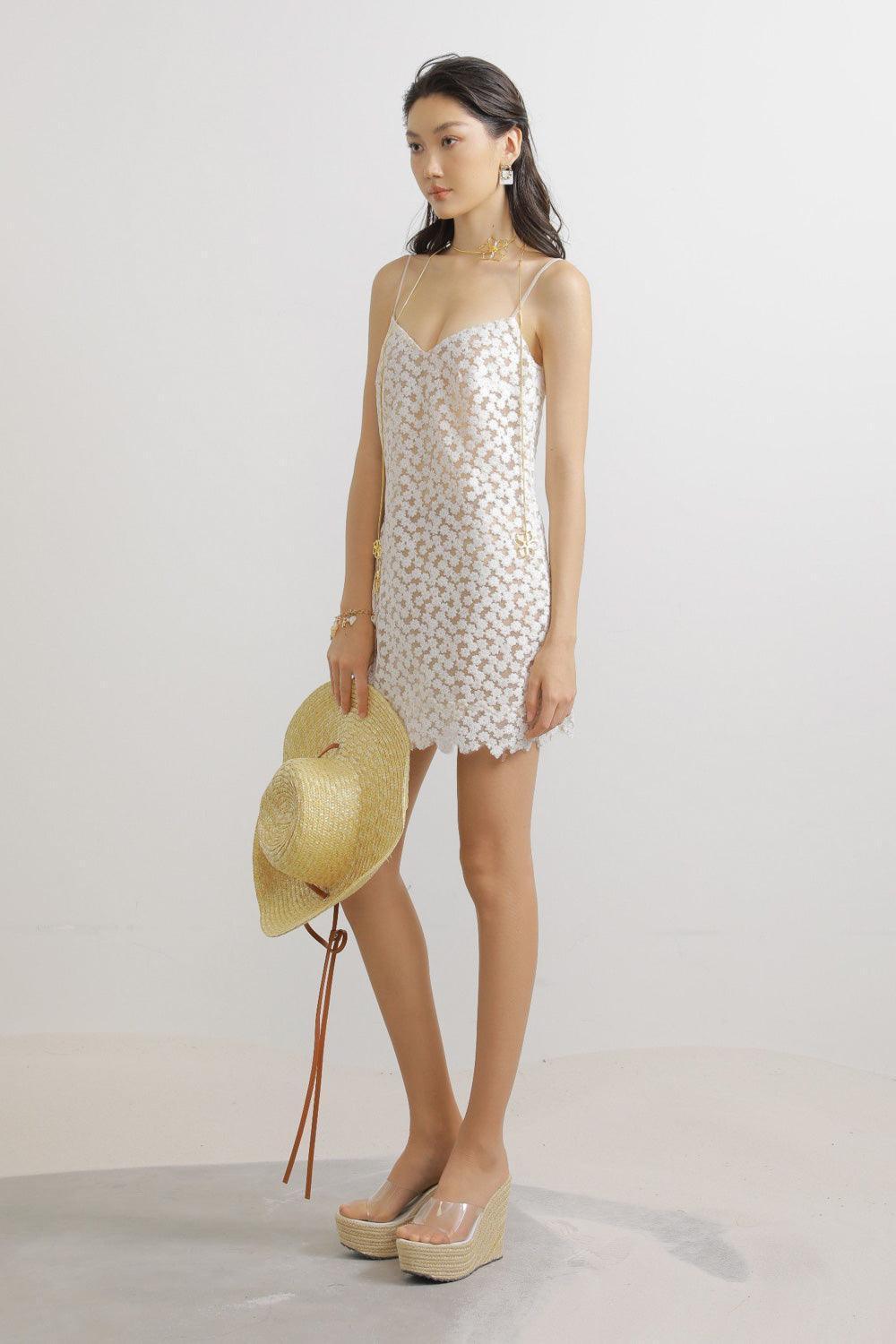 Porter Trapezoid Spaghetti Strap Lace Mini Dress - MEAN BLVD