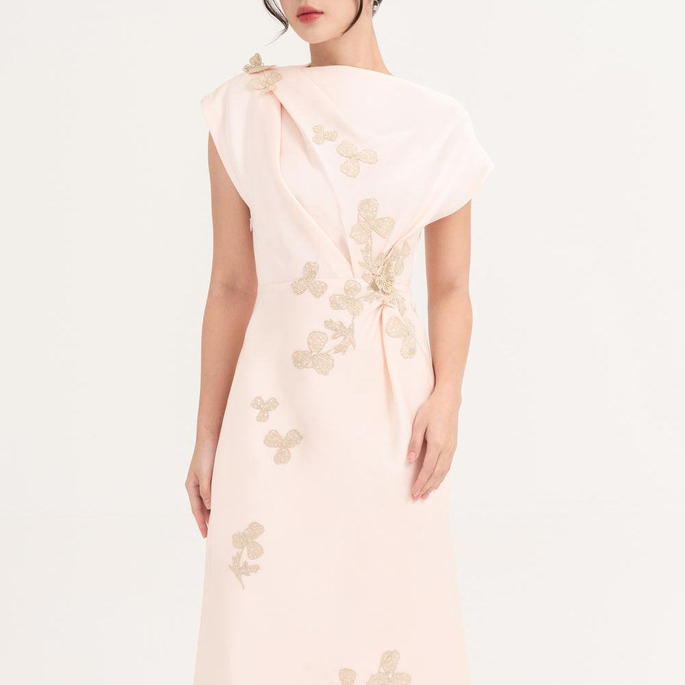 Posy Sheath Asymmetric Neck Taffeta Midi Dress - MEAN BLVD