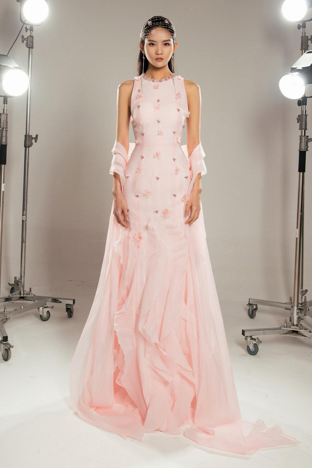 Potter Mermaid Jewel Neck Organza Floor Length Dress - MEAN BLVD