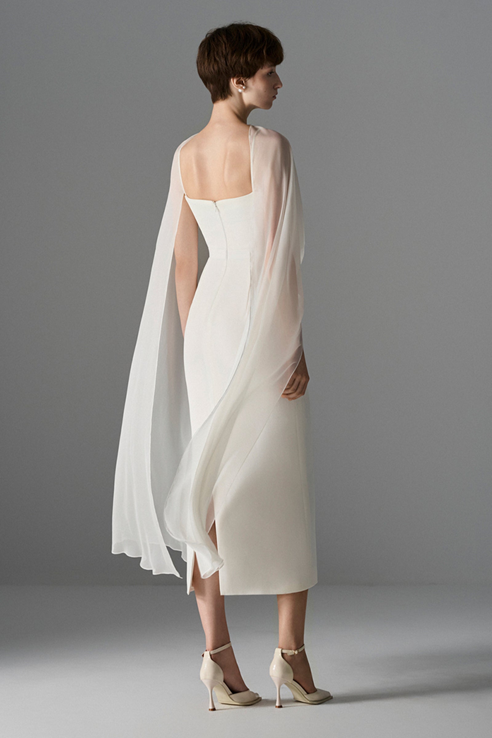 Whisper Cape Sleeve Midi Dress