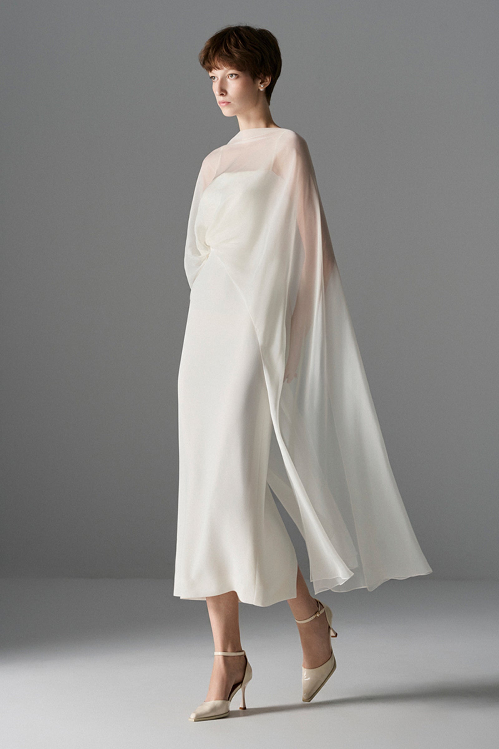 Whisper Cape Sleeve Midi Dress
