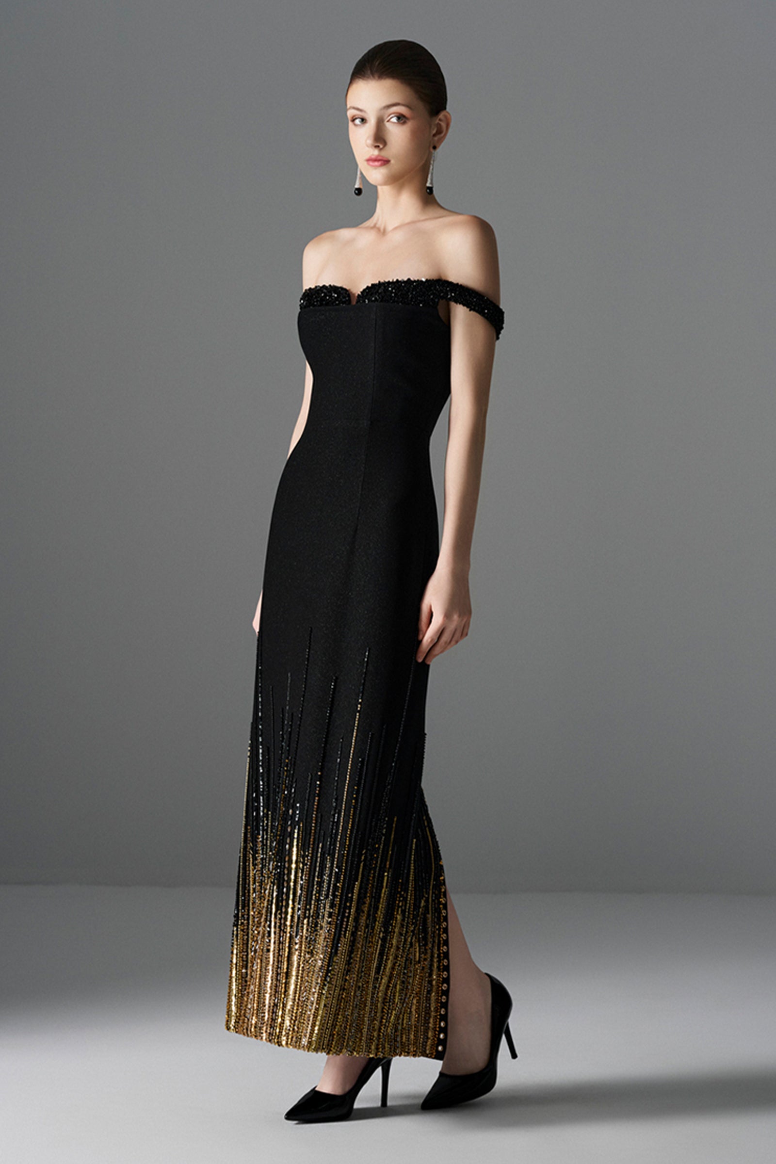 Midnight Off-Shoulder Maxi Dress