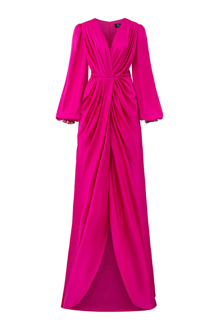 Prelude Slit Bishop Sleeved Satin Floor Length Dress - MEAN BLVD