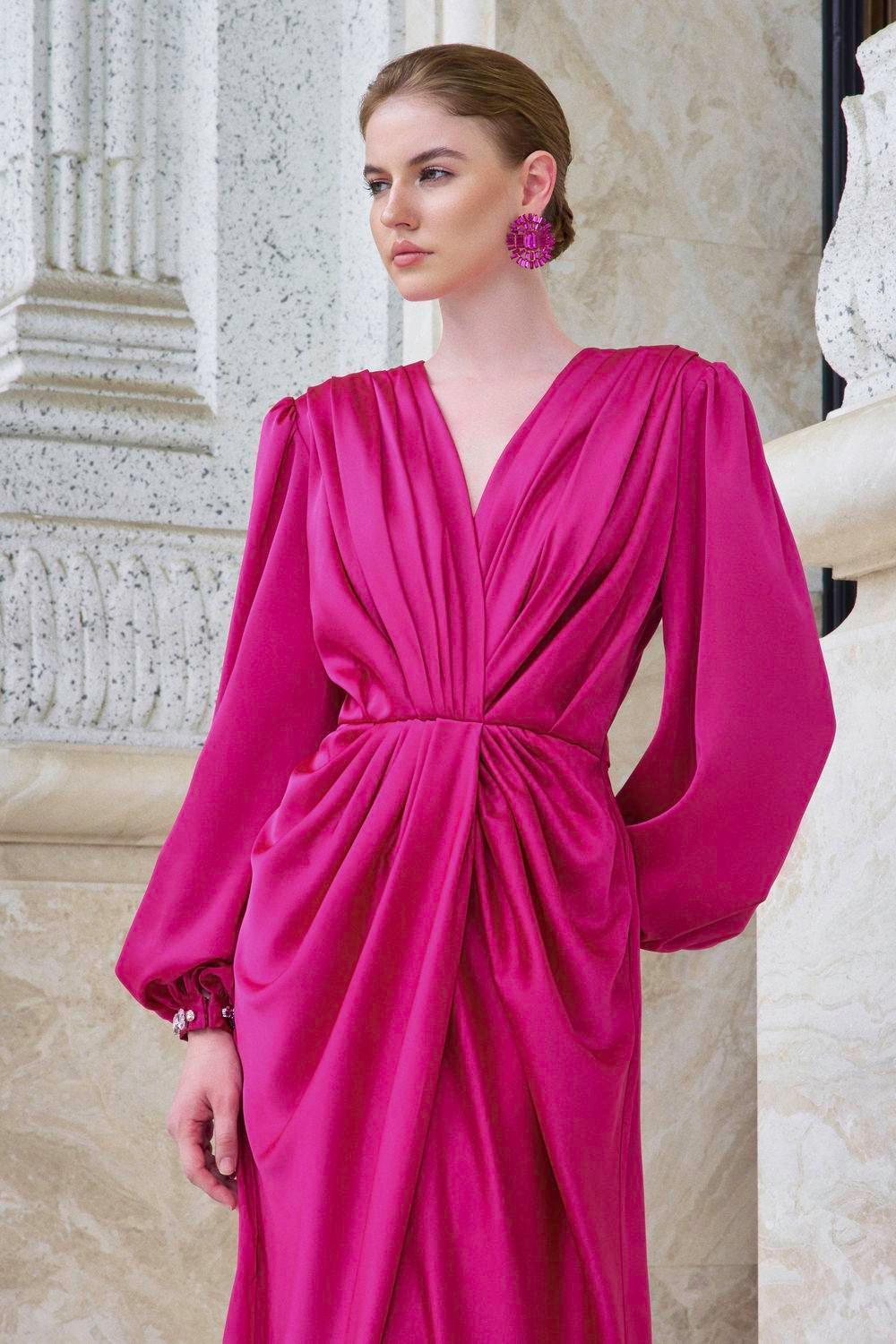 Prelude Slit Bishop Sleeved Satin Floor Length Dress - MEAN BLVD