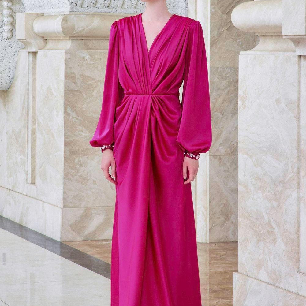 Prelude Slit Bishop Sleeved Satin Floor Length Dress - MEAN BLVD