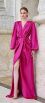 Prelude Slit Bishop Sleeved Satin Floor Length Dress - MEAN BLVD