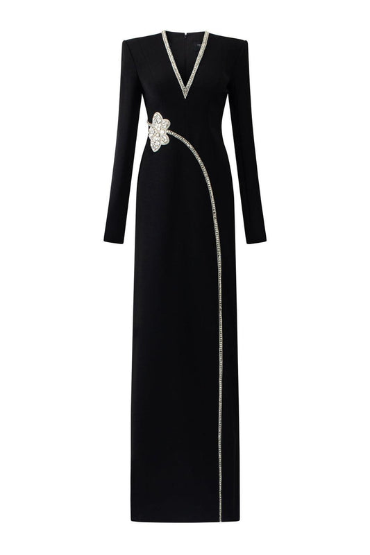 Presley A-line V-Neck Velvet Floor Length Dress - MEAN BLVD