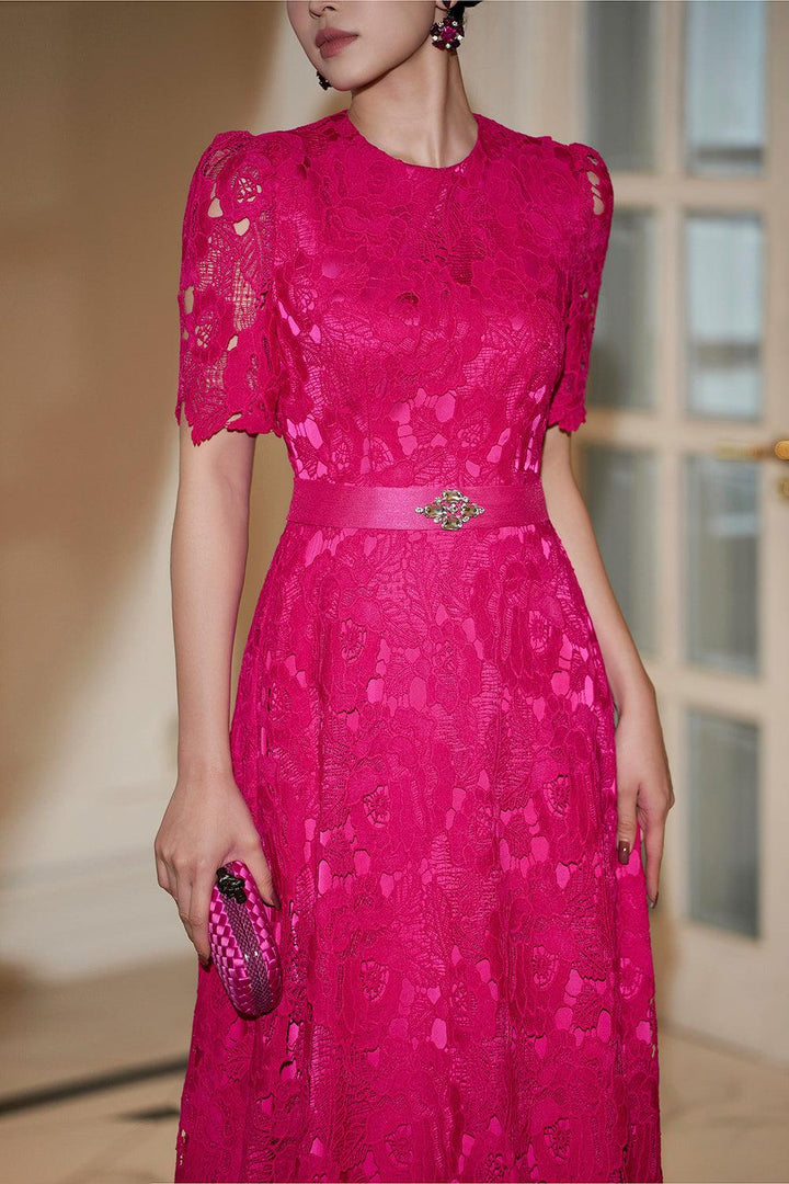 Primrose A-line Round Neck Lace Floor Length Dress - MEAN BLVD