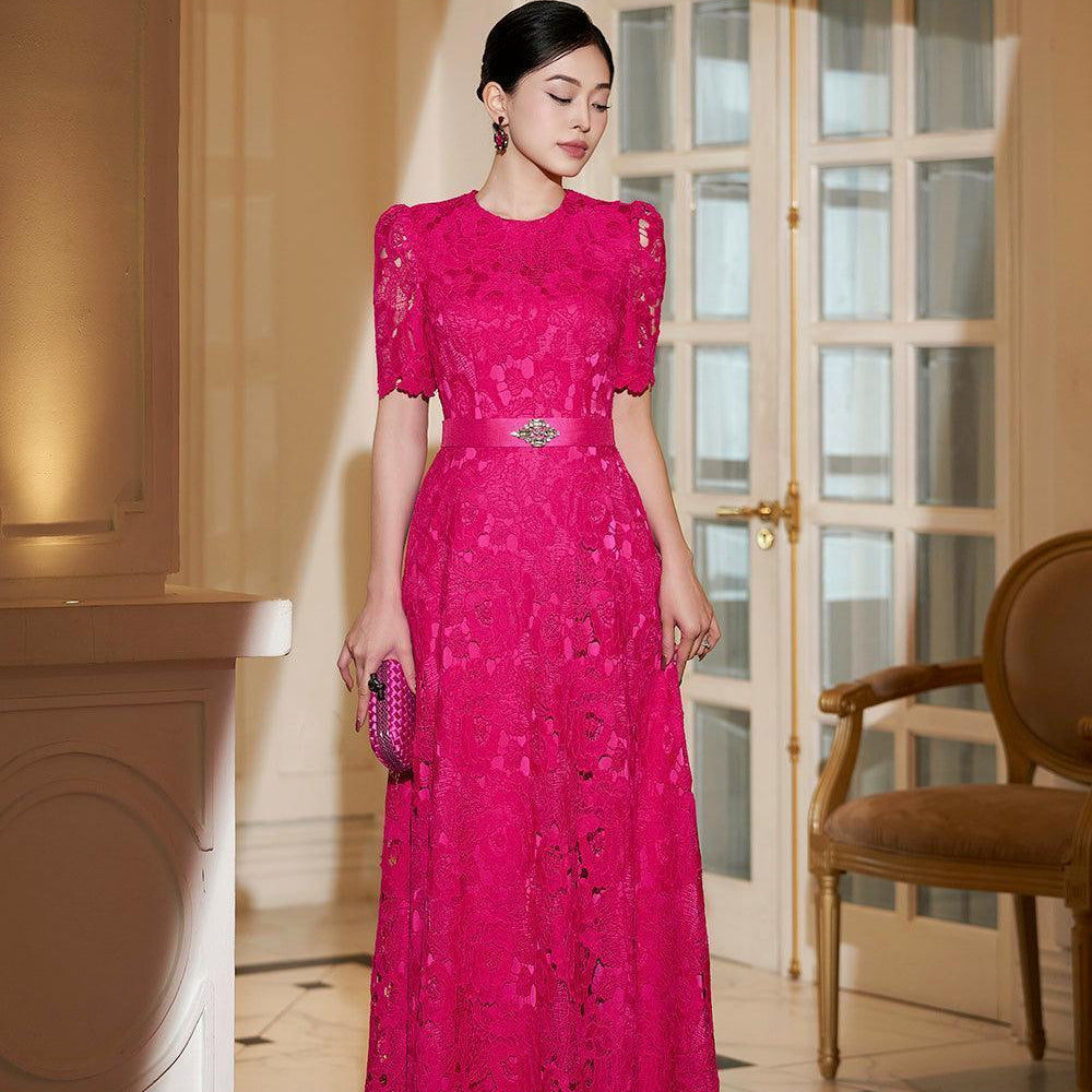 Primrose A-line Round Neck Lace Floor Length Dress - MEAN BLVD