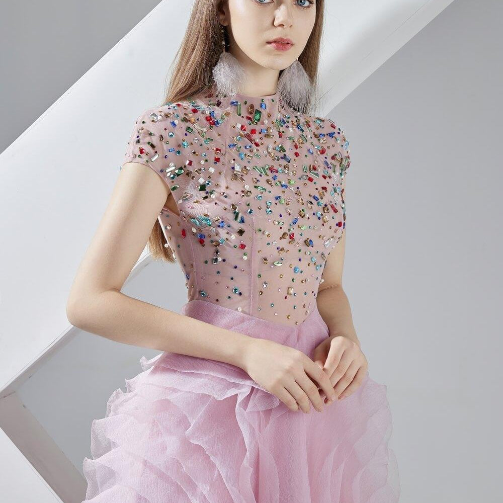 Priscilla Layered Short Sleeved Organza Ankle Length Dress - MEAN BLVD