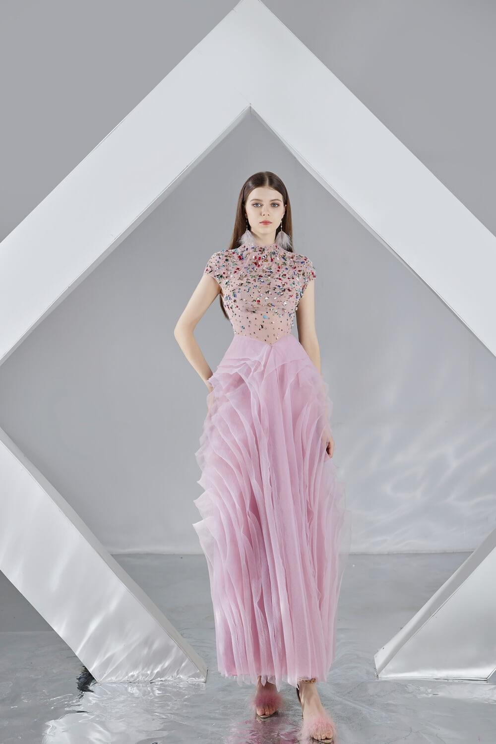 Priscilla Layered Short Sleeved Organza Ankle Length Dress - MEAN BLVD