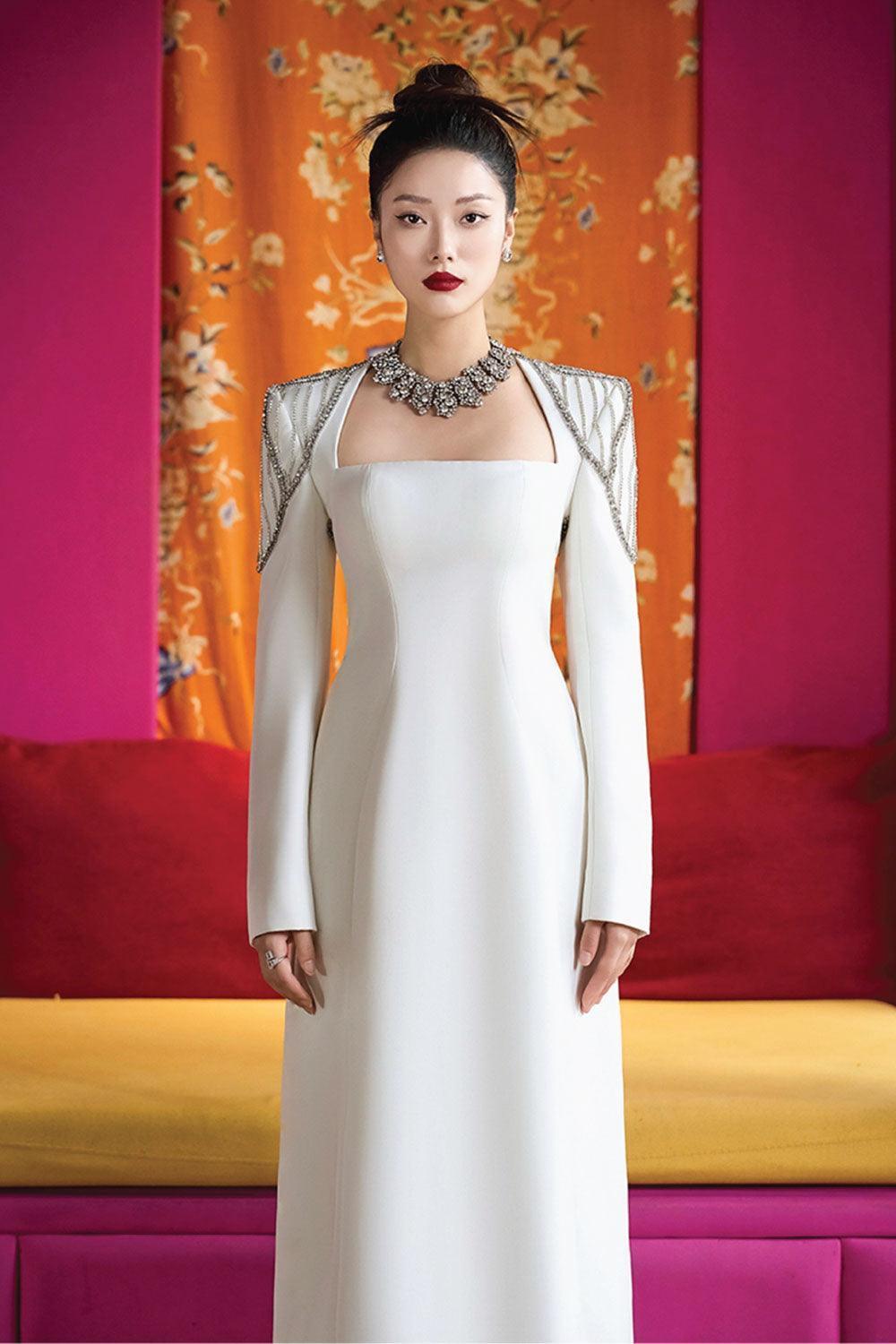 Prosper A-line Queen Anne Neck Velvet Satin Maxi Dress - MEAN BLVD