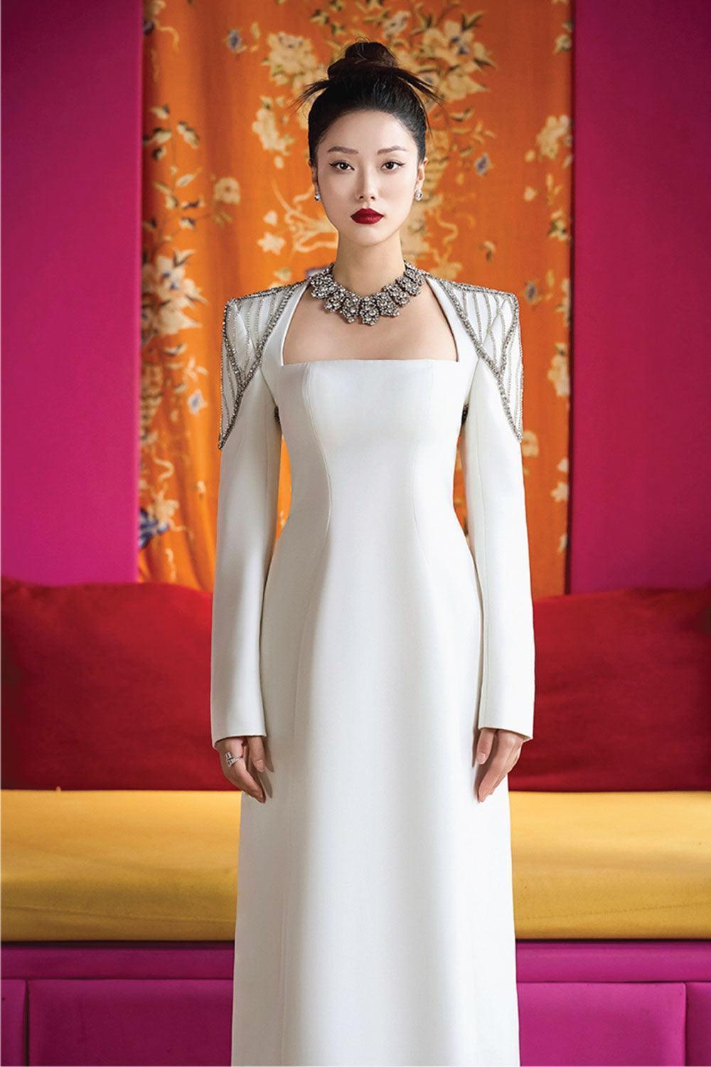 Prosper A-line Queen Anne Neck Velvet Satin Maxi Dress - MEAN BLVD