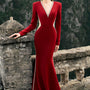 Provisions Mermaid V-Neck Velvet Floor Length Dress - MEAN BLVD