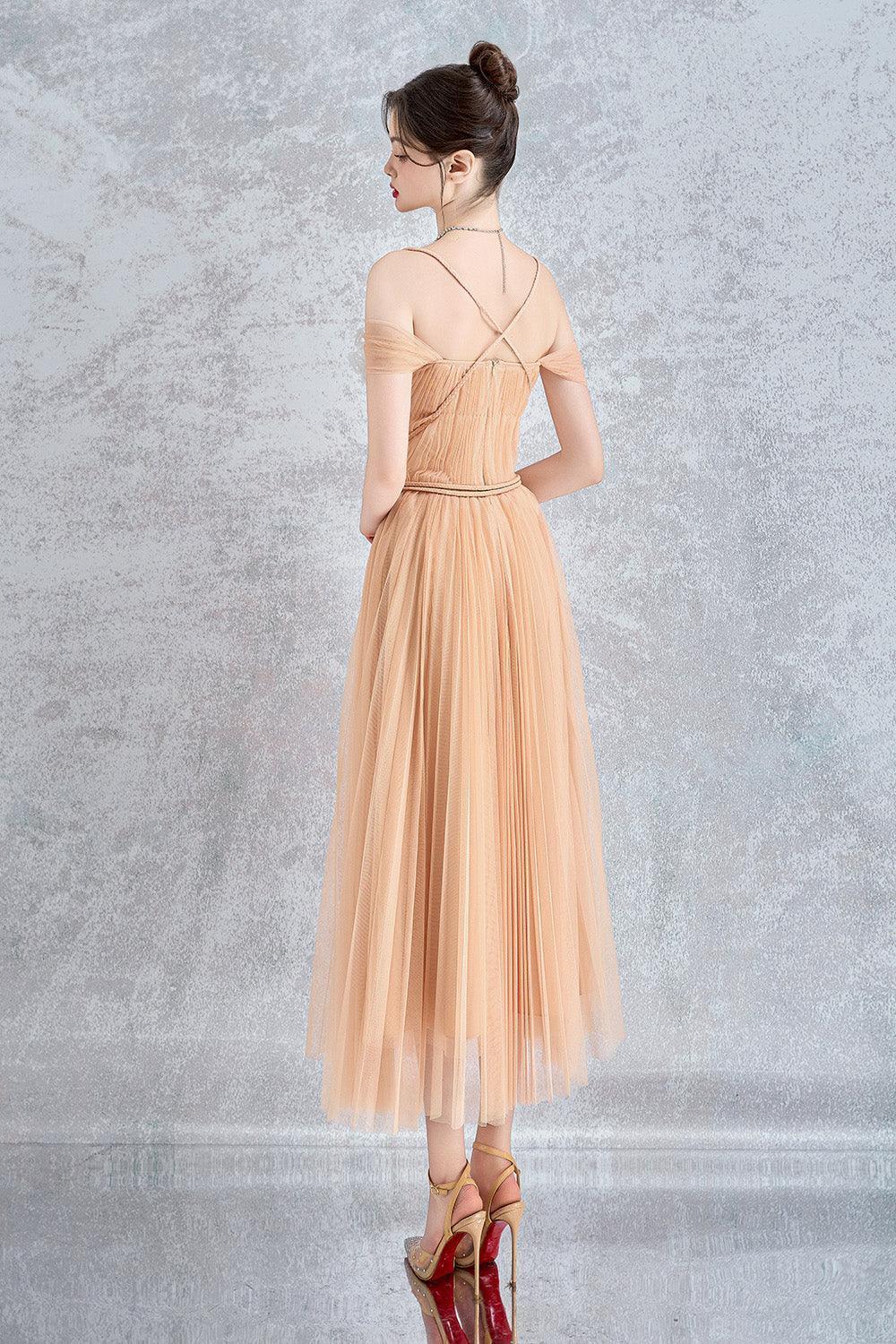 Psychelle Pleated Cold Shoulder Sleeved Mesh Midi Dress - MEAN BLVD