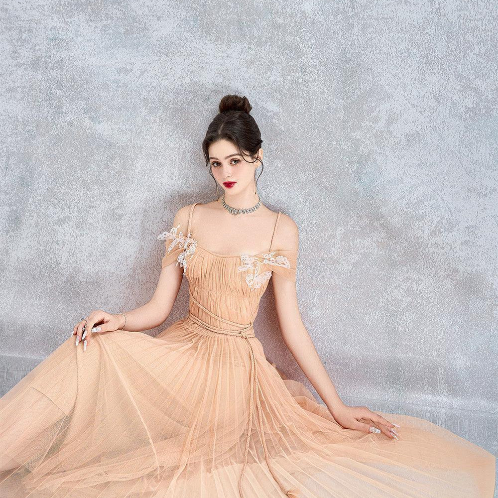 Psychelle Pleated Cold Shoulder Sleeved Mesh Midi Dress - MEAN BLVD