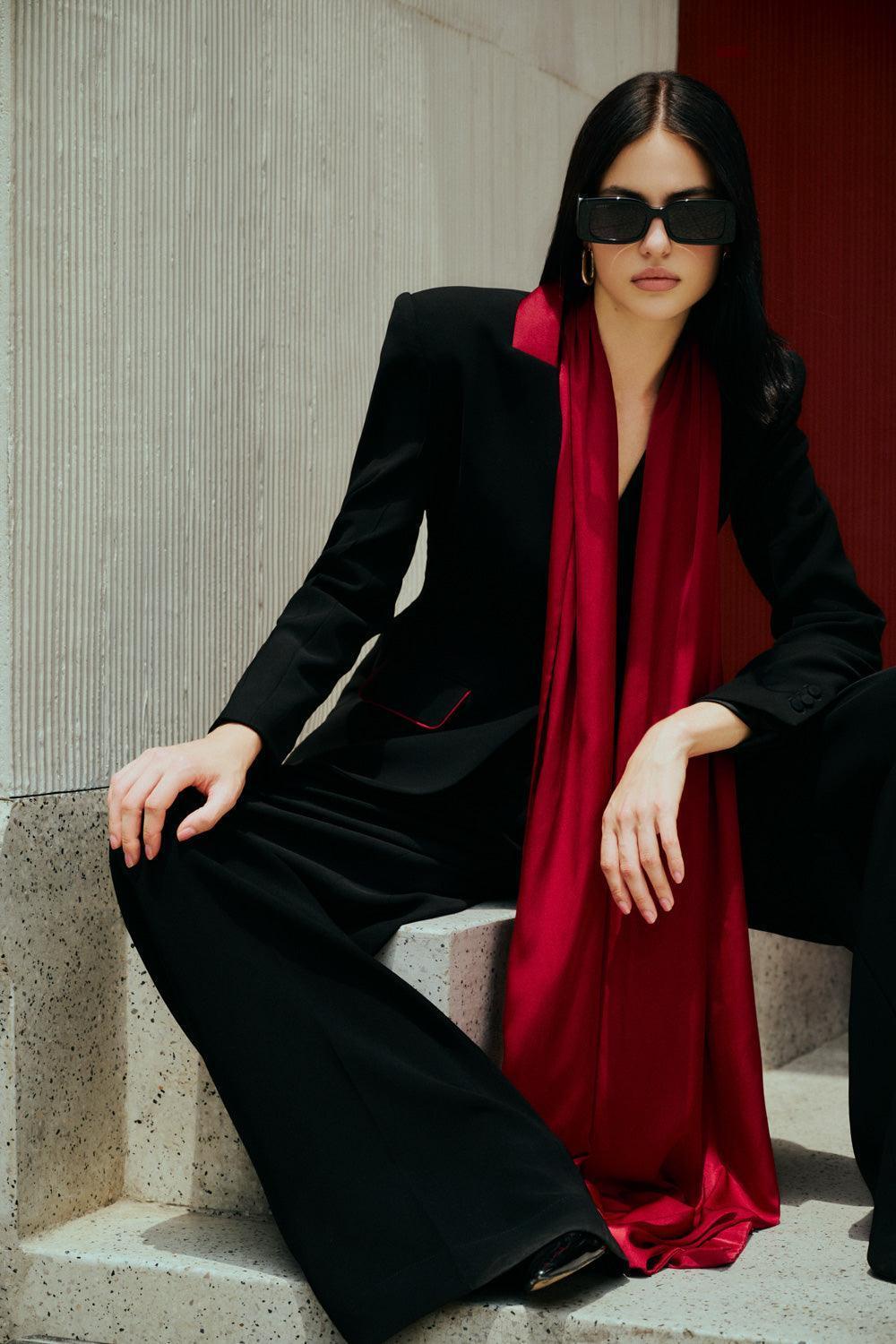 Queen Straight Box Pleated Poly Silk Floor Length Pants - MEAN BLVD