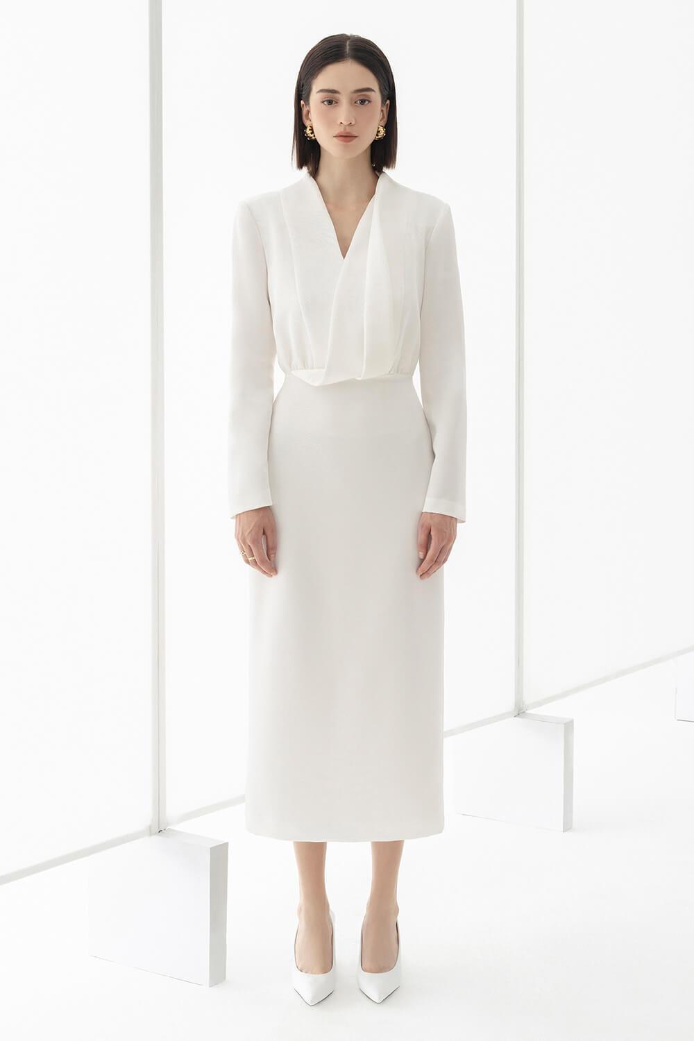 Quinn Sheath Long Sleeved Taffeta Midi Dress - MEAN BLVD