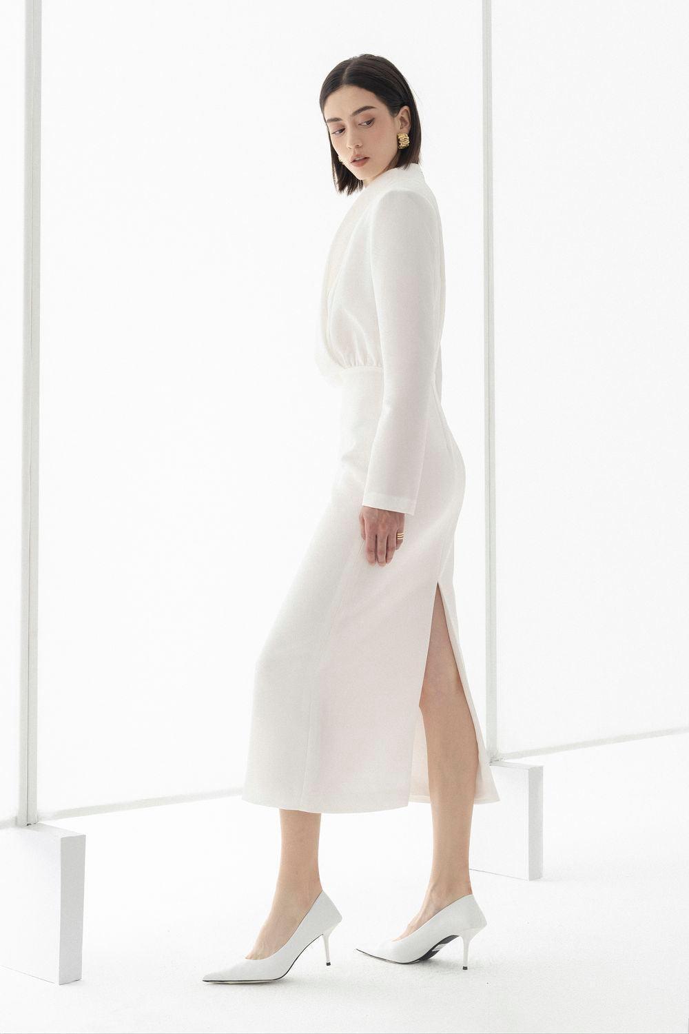 Quinn Sheath Long Sleeved Taffeta Midi Dress - MEAN BLVD